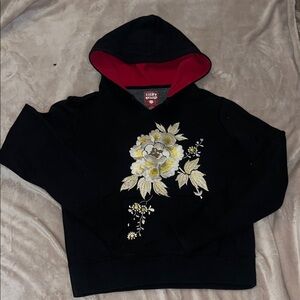 Lucky Brand Black Hoodie with Yellow Floral Embroidery